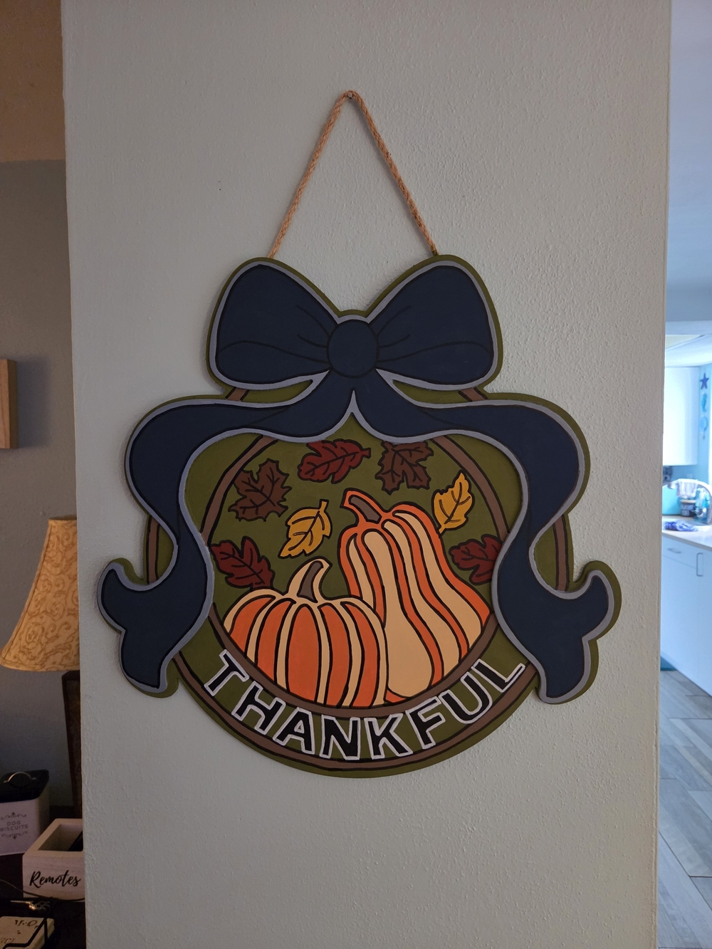 Hand Painted Thankful Pumpkin Door Hanger